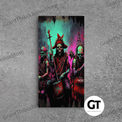 death metal skeletons, medieval heavy metal undead band art, framed decorative wall art, unique office large wall art, m
