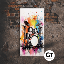 drum art, gift for drummer, framed decorative wall art, studio art, music studio decor, drum set