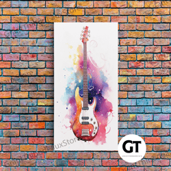 electric guitar wall art, rock n roll decor, graffiti art, splatter art, musician gift custom guitar art-1