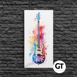 electric guitar wall art, rock n roll decor, graffiti art, splatter art, musician gift custom guitar art