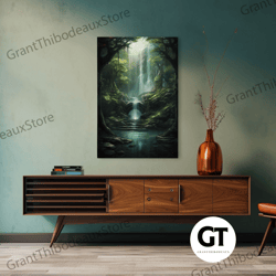 enchanter forest, waterfalls wall art, fantasy artwork, decorative wall art, wall art, vertical print, video game art, c