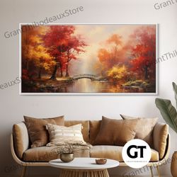 fall centerpiece, beautiful forest in early autumn, landscape framed decorative wall art painting, wall art, wall decor,