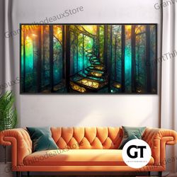 fantasy wall art, decorative wall art, magical forest, fantasy landscape art, ready to hang wall art, bioluminescent glo
