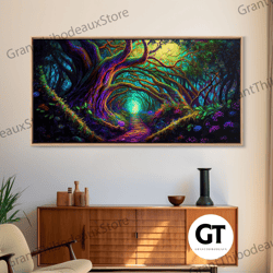 Fantasy Wall Art, Decorative Wall Art, Magical Forest, Fantasy Landscape Art, Ready To Hang Wall Art, Magical Glowing Fo
