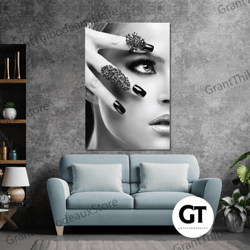 diamond ring wall art, beauty saloon canvas art, nail art wall decor, roll up canvas, stretched canvas art, framed wall