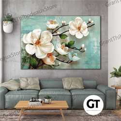 docorative pearl flower oil painting effect modern roll up canvas, stretched canvas art, framed wall art painting