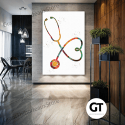 doctor wall art, stethoscope canvas art, colorful wall decor, roll up canvas, stretched canvas art, framed wall art pain