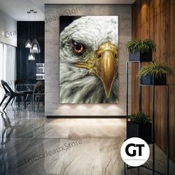 eagle head wall art, wild bird canvas art, animal wall decor, roll up canvas, stretched canvas art, framed wall art pain