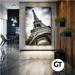eiffel tower canvas art, paris city wall art, luxury wall decor, roll up canvas, stretched canvas art, framed wall art p
