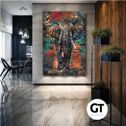 elephant wall art, animal canvas art, africa wall decor, colorful wall art, roll up canvas, stretched canvas art, framed