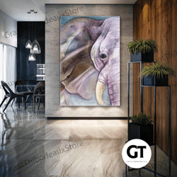 elephant wall art, animal wall decor, roll up canvas, stretched canvas art, framed wall art painting