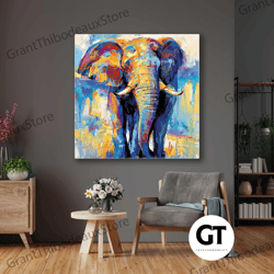 elephant wall art, colorful wall art, animal canvas wall art, roll up canvas, stretched canvas art, framed wall art pain