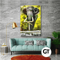 elephant wall art, walking in forest canvas art, nature wall decor, roll up canvas, stretched canvas art, framed wall ar