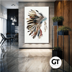 ethnic hat wall art, colorful wall decor, living room wall decor, roll up canvas, stretched canvas art, framed wall art