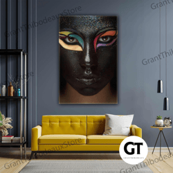 ethnic makeup african woman colorful eyebrows roll up canvas, stretched canvas art, framed wall art painting