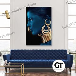 ethnic woman wall art, gold accesory canvas art, luxury wall decor, roll up canvas, stretched canvas art, framed wall ar
