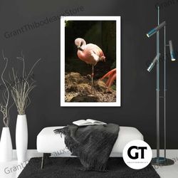 falmingo wall art, elegant wall decor, pink bird canvas art, roll up canvas, stretched canvas art, framed wall art paint