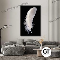 feather wall art, white feather wall decor, luxury wall art, roll up canvas, stretched canvas art, framed wall art paint