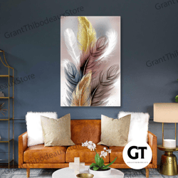 feathers wall art, luxury wall decor, modern wall art decor, roll up canvas, stretched canvas art, framed wall art paint