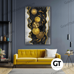 fishes gold marble modern gold decorative black roll up canvas, stretched canvas art, framed wall art painting