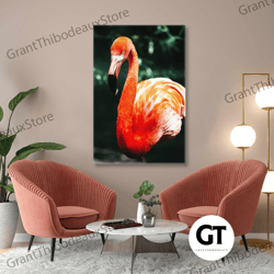 flamingo wall art, pink canvas art, bird wall art decor, roll up canvas, stretched canvas art, framed wall art painting