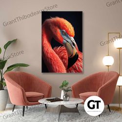 flamingo wall art, pink wall decor, animal wall art decor, roll up canvas, stretched canvas art, framed wall art paintin