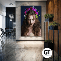 floral crown wall art, mother nature canvas art, modern wall decor, roll up canvas, stretched canvas art, framed wall ar