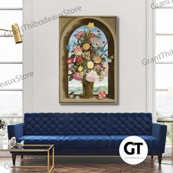 flower bouquet wall art, elegant canvas art, living room wall decor, roll up canvas, stretched canvas art, framed wall a