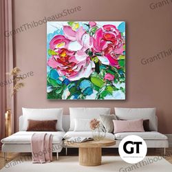 flower canvas art, pink flower wall decor, living room wall art decor, roll up canvas, stretched canvas art, framed wall