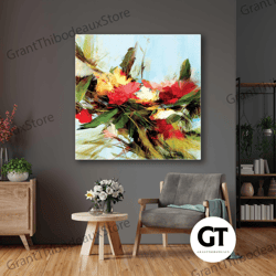 flower wall art, abstract wall art, colorful canvas art, roll up canvas, stretched canvas art, framed wall art painting