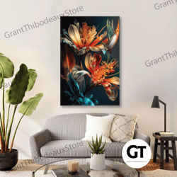 flower wall art, elegant wall art decor, lily wall art, living room wall art, roll up canvas, stretched canvas art, fram