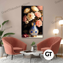 flower wall art, rose canvas decor, wall art decor, living room wall art, roll up canvas, stretched canvas art, framed w