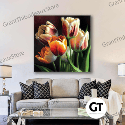 flower wall art, tulip wall art, living room wall art decor, roll up canvas, stretched canvas art, framed wall art paint