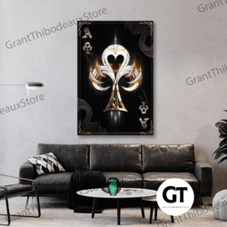 fly ace wall art, modern room wall decor, card deck wall decor, roll up canvas, stretched canvas art, framed wall art pa