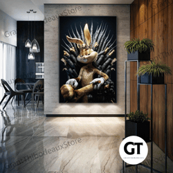 funny art bugs bunny, throne canvas art, modern wall art decor, roll up canvas, stretched canvas art, framed wall art pa