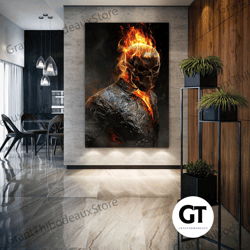 ghost rider poster, nicolas cage canvas art, movie wall decor, roll up canvas, stretched canvas art, framed wall art pai