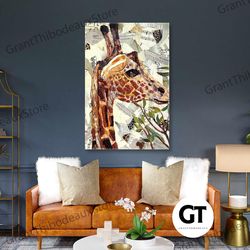 giraffe wall art, collage canvas art, animal canvas wall decor, roll up canvas, stretched canvas art, framed wall art pa