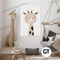 giraffe wall art, cute animal canvas art, kids room wall decor, roll up canvas, stretched canvas art, framed wall art pa
