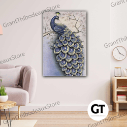 glass effect peacock landscape nature roll up canvas, stretched canvas art, framed wall art painting