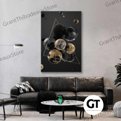 gold and black wall art, spheres canvas art, luxury wall decor, roll up canvas, stretched canvas art, framed wall art pa