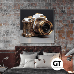 gold baroque patterned camera lens roll up canvas, stretched canvas art, framed wall art painting