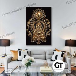 gold buddha wall art, religion wall decor, skeleton wall decor, roll up canvas, stretched canvas art, framed wall art pa