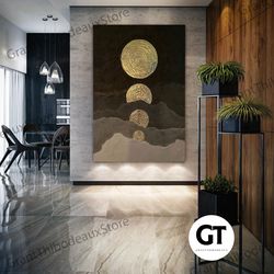 gold circle canvas art, modern room wall decor, living room wall art, roll up canvas, stretched canvas art, framed wall