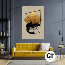 gold detailed canvas art,, geometric wall art, modern wall decor, triangle, roll up canvas, stretched canvas art, framed