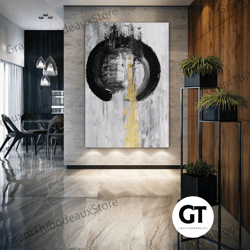 gold line wall art, circle canvas art, abstract wall decor, roll up canvas, stretched canvas art, framed wall art painti