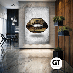 gold lips wall art, dollar canvas art, modern wall decor, roll up canvas, stretched canvas art, framed wall art painting