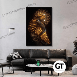 gold sculpture wall art, skeleton canvas art, wings wall decor, roll up canvas, stretched canvas art, framed wall art pa