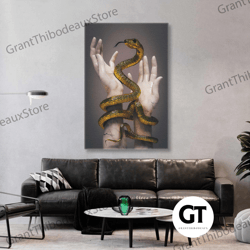 gold snake wall art, snake canvas art, animal wall art decor, roll up canvas, stretched canvas art, framed wall art pain