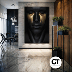 gold tears wall art, modern wall decor, black sculpture canvas art, roll up canvas, stretched canvas art, framed wall ar
