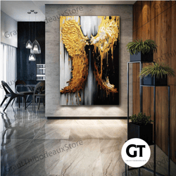 gold waings wall art, angel wings canvas art, marble wall decor, roll up canvas, stretched canvas art, framed wall art p